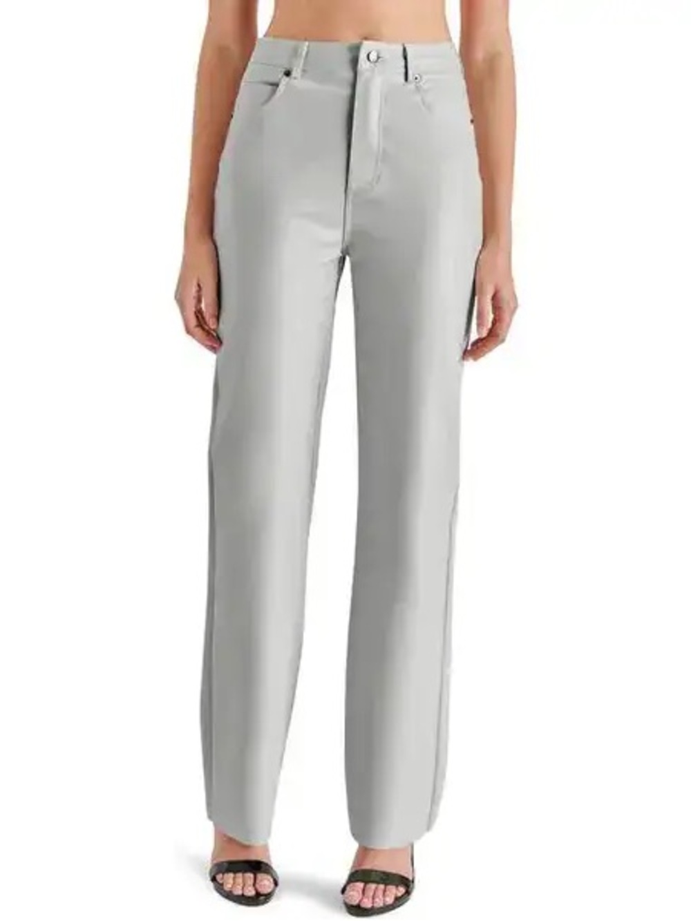 Steve Madden Women 29 Light Grey Loren Faux Leather Straight Leg Pants NWT